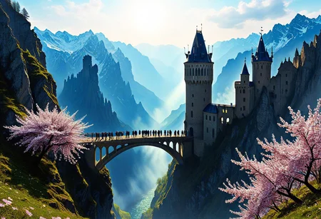 towers ringed in mist, sunrays, mixed media, flux-style, surrealism, fantasy, great lighting, A surreal landscape highly detailed, extremely high-resolution details, appears trapped in an optical illusion of reflections and refractions, colorful, Spring, cherry blossoms in the wind, sweeping vistas, majesty, spring blooms, (Zhangjiajie mountains:1.5), (((Paris in contemporary France, baroque architecture, European architecture, German Renaissance towers))), (stone arch bridges:1.05), winding rivers extending to the horizon, professional photography, natural lighting, volumetric lighting maximalist. vivid, vibrant colors, intricately detailed, (psychedelic colors, psychedelic colors:1.15), complex, elegant, expansive, fantastical, film photography style, medium grain, cmnt
(8k uhd:1,4)
<lora:add-detail-xl:1>
<lora:Dynamic Poses:1>