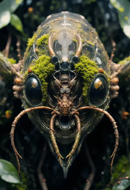 ajspctrbot. ajweathbo, A macro cgi Illustration Showing an translucent transparent spectral mechanical Robotic Ghost Bug with a realistic human brain beneath His translucent shell, amazing Details, high Quality and hyperdetailed realistic Photography, volumetric lighting