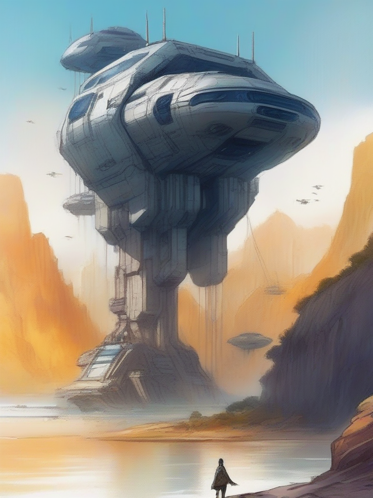 a illustration of a sketch art **** by Jeong Won An.concept,sci-fi,environment,pencil and watercolors,de-saturated colors,jewoan,