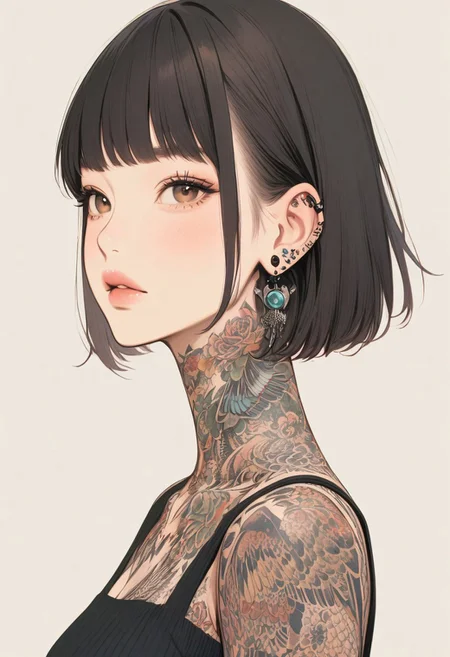 1girl, tattoo, neck