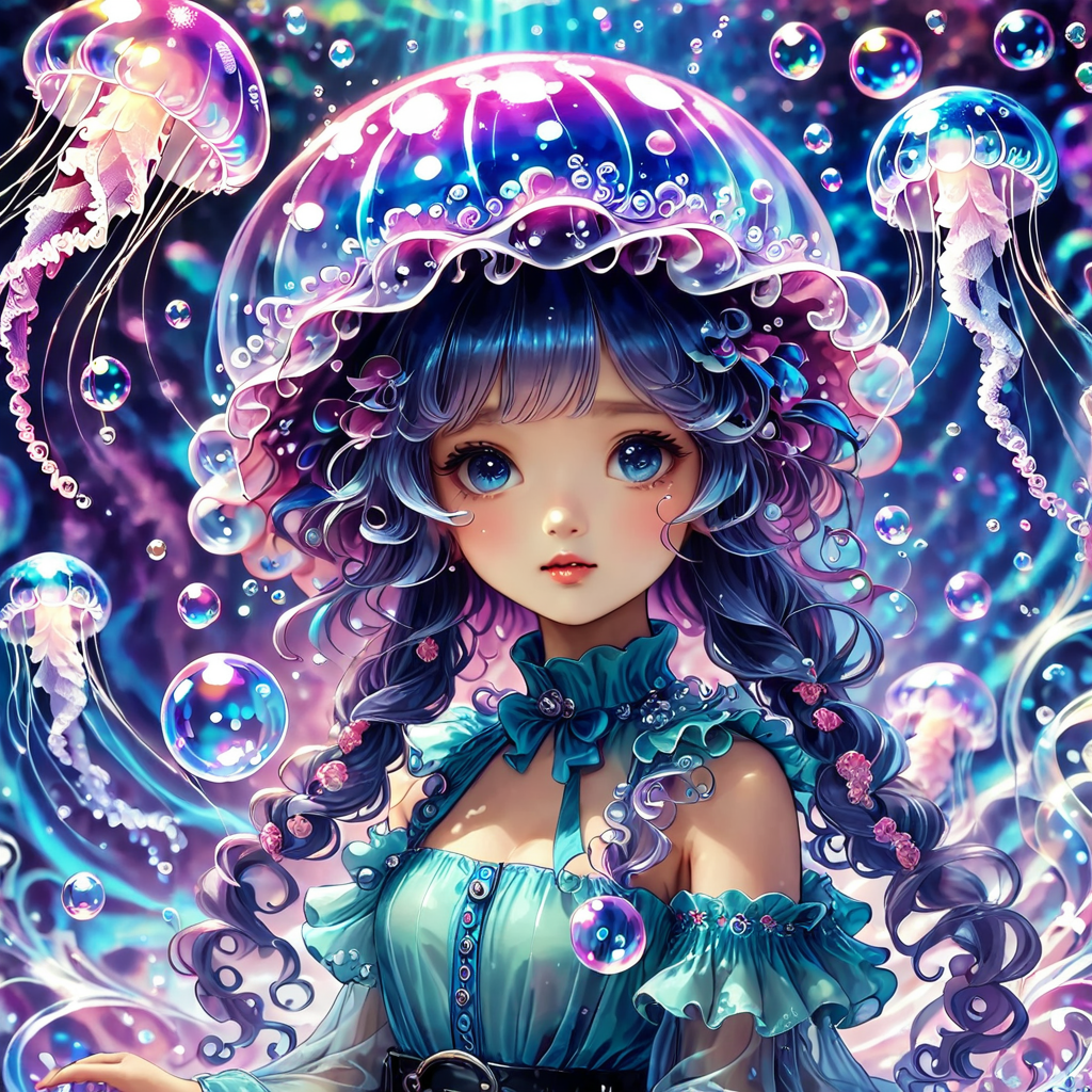 masterpiece,
jellyfishstyle, 1girl, solo, bubble hat,
 <lora:jellyfish-xl:0.8>