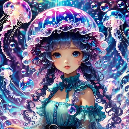 masterpiece,
jellyfishstyle, 1girl, solo, bubble hat,
 <lora:jellyfish-xl:0.8>
