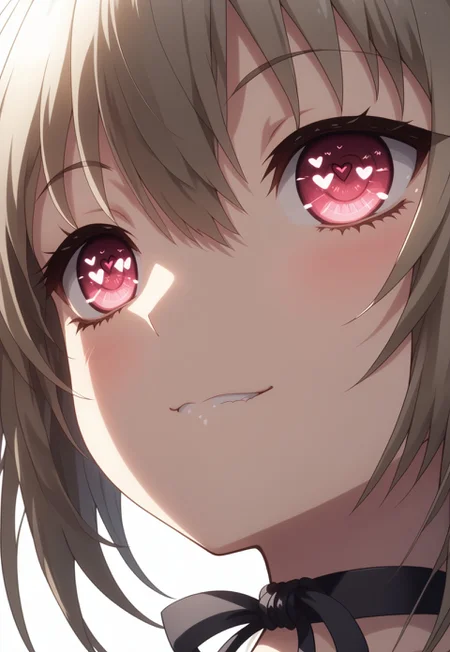 safe_pos, score_9_up, score_8_up, score_7, source_manga, from below, from the angle, (mature woman, tall:1.15, (cowboy shot), upperbody focus, close-up, legs, cinematic lighting, 8k, ((best quality, insane resolution, sharp image)), iris, ribbon choker, detached sleeves, tube top, biting lips, heart pupils,