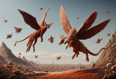 CyberRealisticPony_POSV1, digital art images, beautiful, fantasy, and complex, 1boy, anthropomorphic bison, wings, flying, ((herbs_morf))