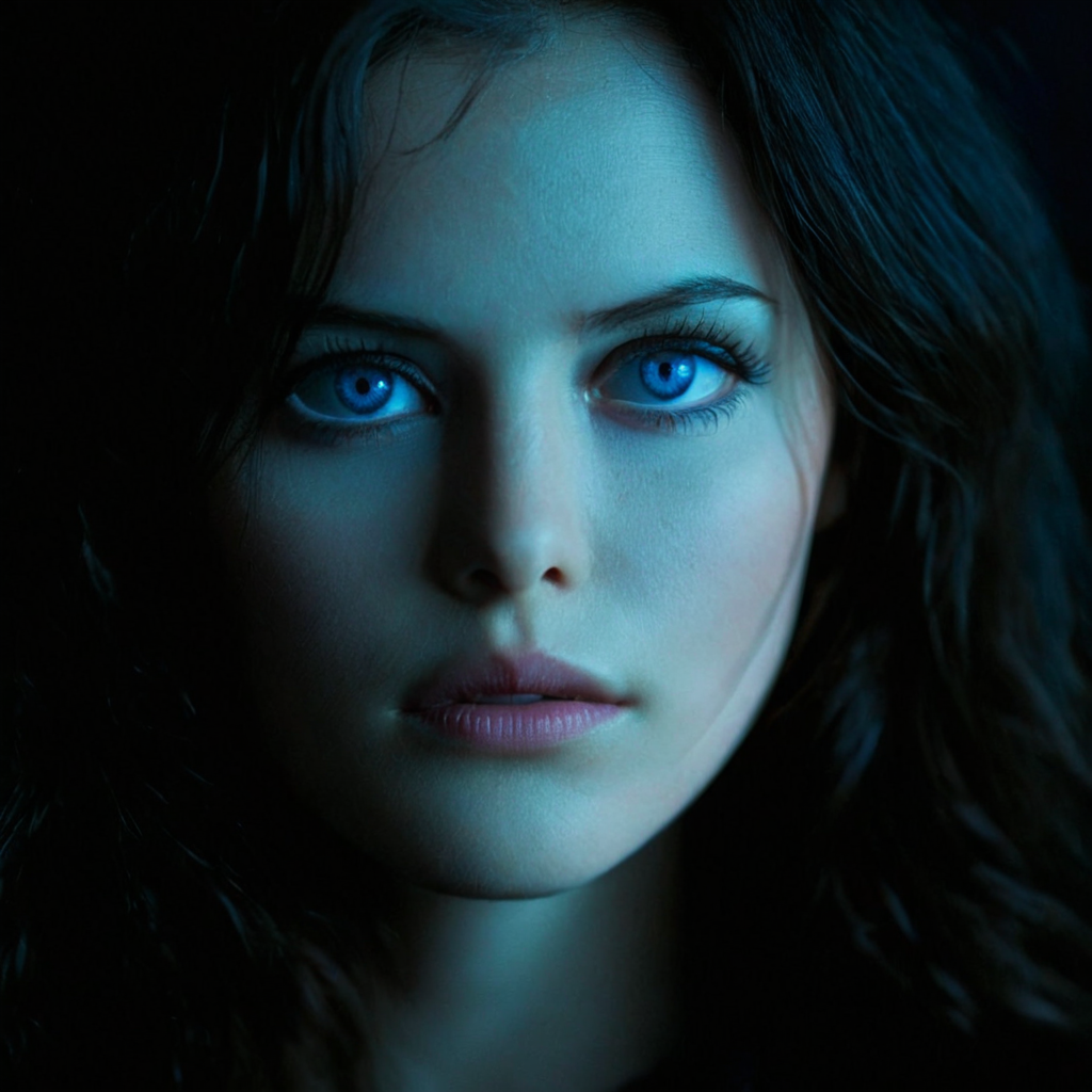 cinematic film still of <lora:add-detail-xl:0.1>1
<lora:detailed:0.3> realism
<lora:perfection style:0.2> perfect
<lora:eyetune:0.6>
<lora:xl_more_art-full_v1:0.3>
<lora:Ron Fricke style:0.3>
<lora:Unreal Engine style:0.3>
<lora:TeethXL:0.3>
<lora:Chiaroscuro Lighting Style:0.4> Chiaroscuro Lighting Style
 <lora:moonlight style:1>
A cinematic moonlight film scene of a woman with blue eyes and a black shirt, Hollywood movie themed, sharp, detailed, epic cinematic photography image, artistic style, creative image, dramatic chiaroscuro light style, cinematic chiaroscuro color style, cool white skin tone film style, Kodak, 35 mm film lens style, 5600k hmi light style, cool white light style, perfect night detailed background style, widescreen, cinematography technique style, moonlight style, 1girl, solo, long hair, looking at viewer, blue eyes, makeup, portrait, blue theme, realistic, dark, black hair, monochrome, parted lips, lips
, shallow depth of field, vignette, highly detailed, high budget, bokeh, cinemascope, moody, epic, gorgeous, film grain, grainy