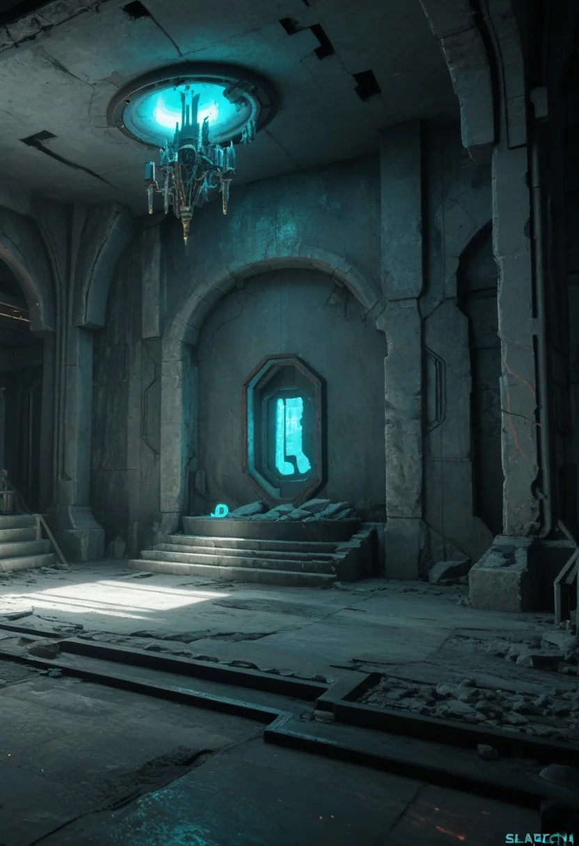 score_9, score_8_up, score_8,
cyberpunk, Albrecht, no humans,
dungeon interior, ruins,
glowing, cyberpunk lab, blue glow,