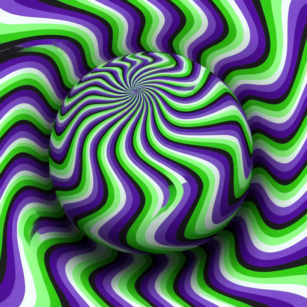 Optical illusion, opti, illusion, (no humans:0.90), (purple background:0.72), (abstract:0.36), ball, green theme, blue theme, black and white lines, zig zag, moving, spinning. spiral <lora:Optical_Illusion_XL-KK:1>