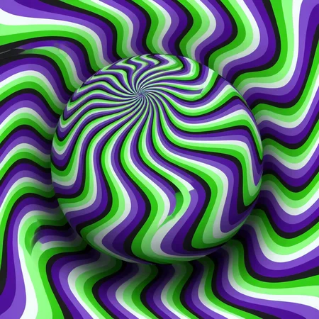 Optical illusion, opti, illusion, (no humans:0.90), (purple background:0.72), (abstract:0.36), ball, green theme, blue theme, black and white lines, zig zag, moving, spinning. spiral <lora:Optical_Illusion_XL-KK:1>