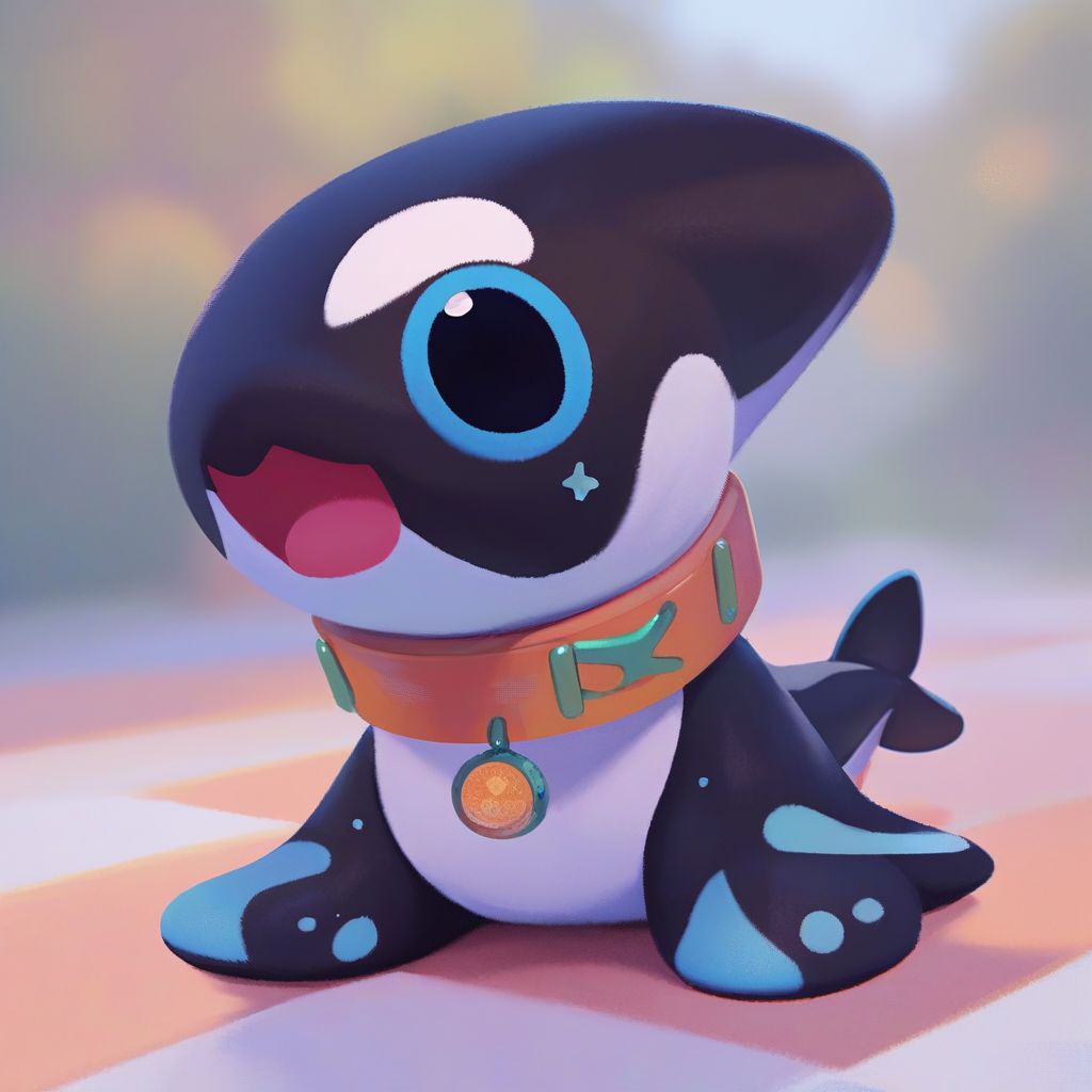 score_9, score_8_up, score_7_up, pikaole, no humans, animal focus, (orca:1.05), fur, collar, full body solo blurry background, cute, source_furry,