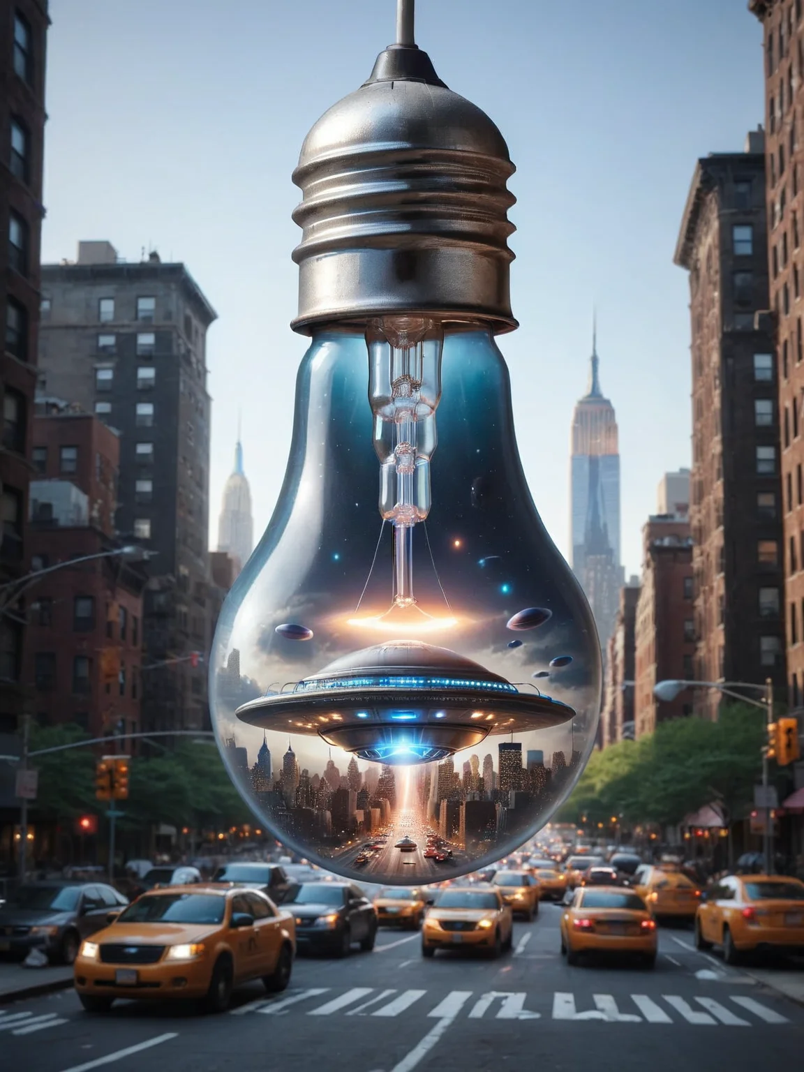 ais-bulbz, UFO inside the bulb, new york city outside the bulb <lora:Inside_A_Bulb_SDXL:0.7>
