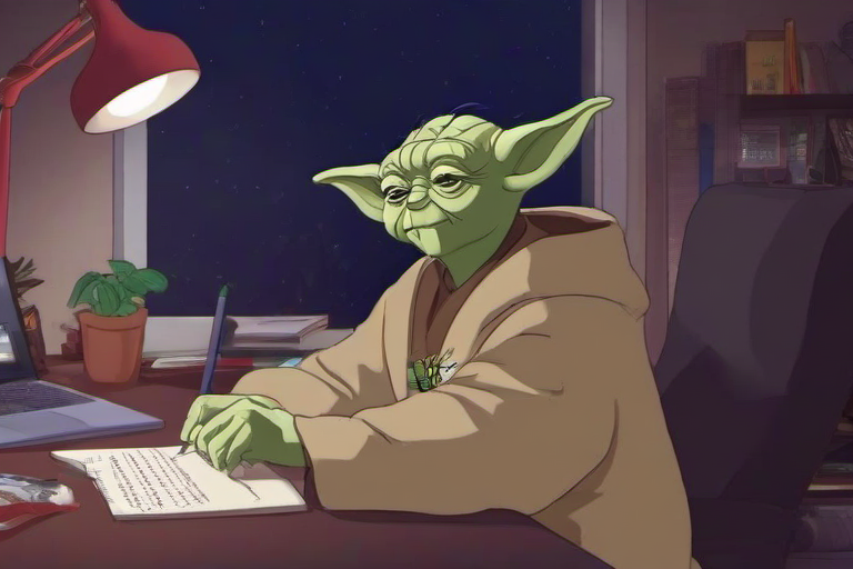 <lora:PE_LofiHipHop:0.8> PELofiHipHop,sitting at desk,
yoda