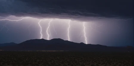 movie still, film still, cinematic, cinematic shot, a lightning strike is seen in the sky above a mountain range, by Julian Allen, romanticism, stormy weather at night, hephaestus, new mexico, it is night and raining, dawn mcteigue, tungsten, on display<lora:JuggerCineXL2:1.0>