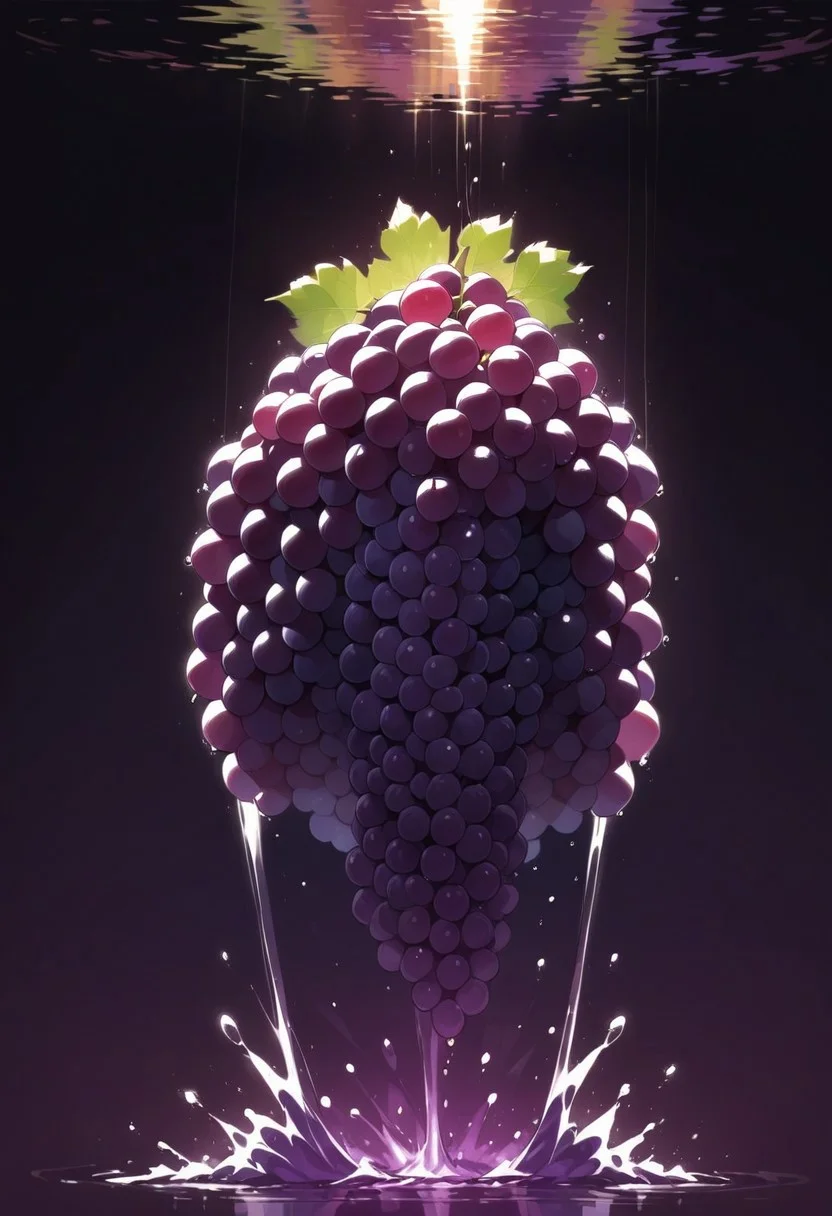 masterpiece, best quality, high quality, good quality, (a girl made from grapes), humanoid, focus face, splash water, flashing particles , depth of field, clean background, made from grapes<lora:ral-rawmeat:1>