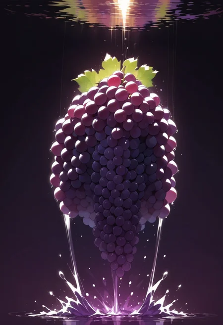 masterpiece, best quality, high quality, good quality, (a girl made from grapes), humanoid, focus face, splash water, flashing particles , depth of field, clean background, made from grapes<lora:ral-rawmeat:1>