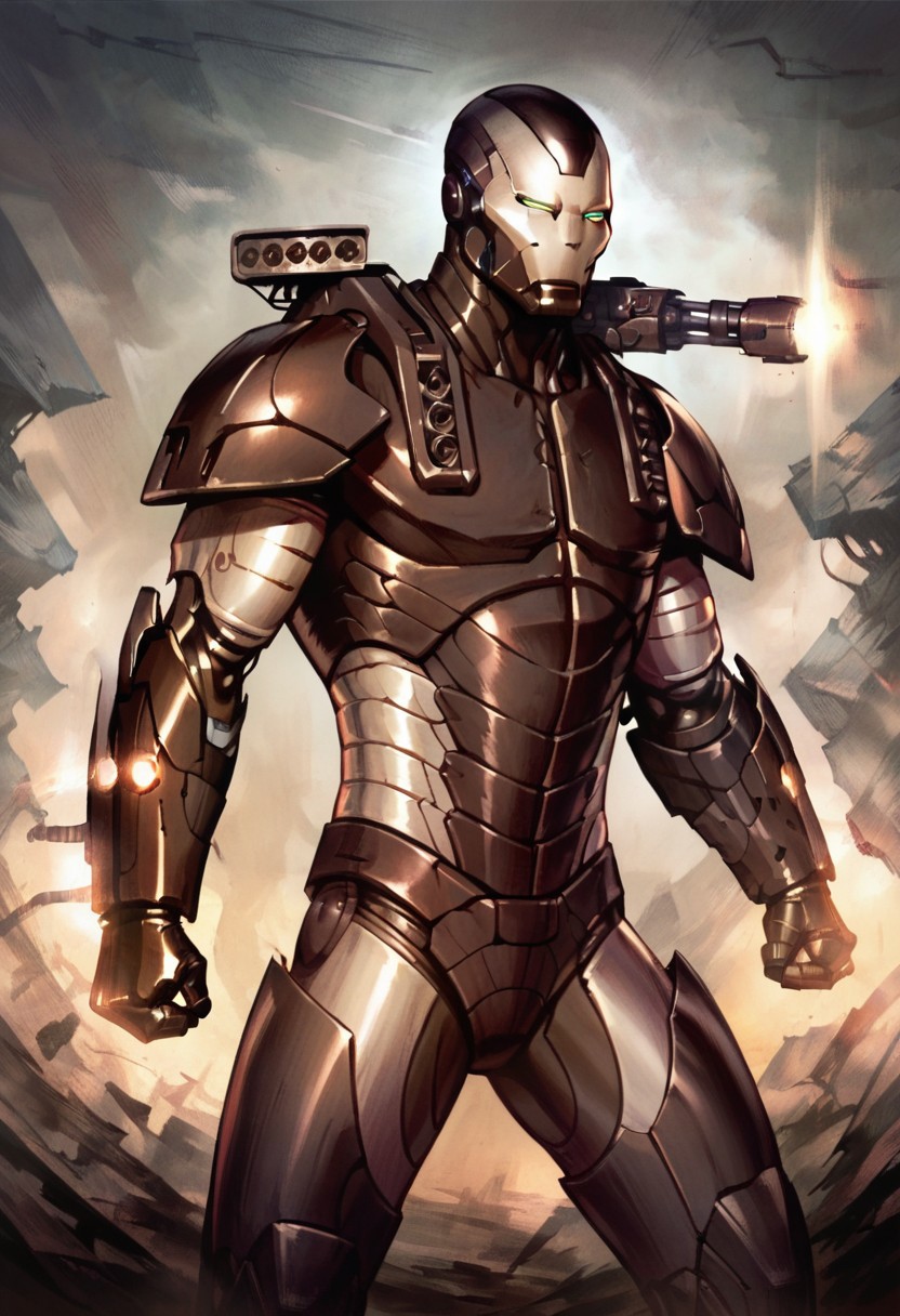 score_9, score_8_up, score_7_up, War machine, black armor, modern armor, modern suit, neutral stance, side view, futuristic metal armor