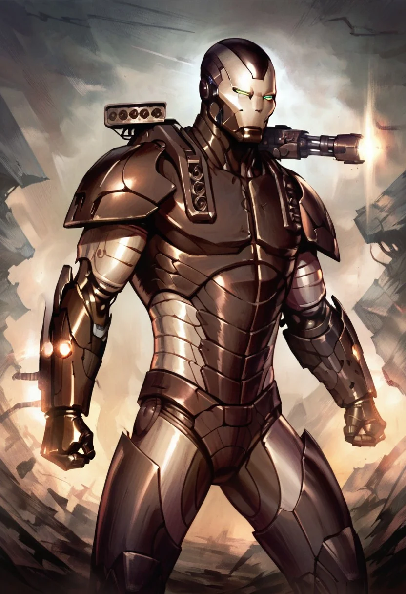 score_9, score_8_up, score_7_up, War machine, black armor, modern armor, modern suit, neutral stance, side view, futuristic metal armor