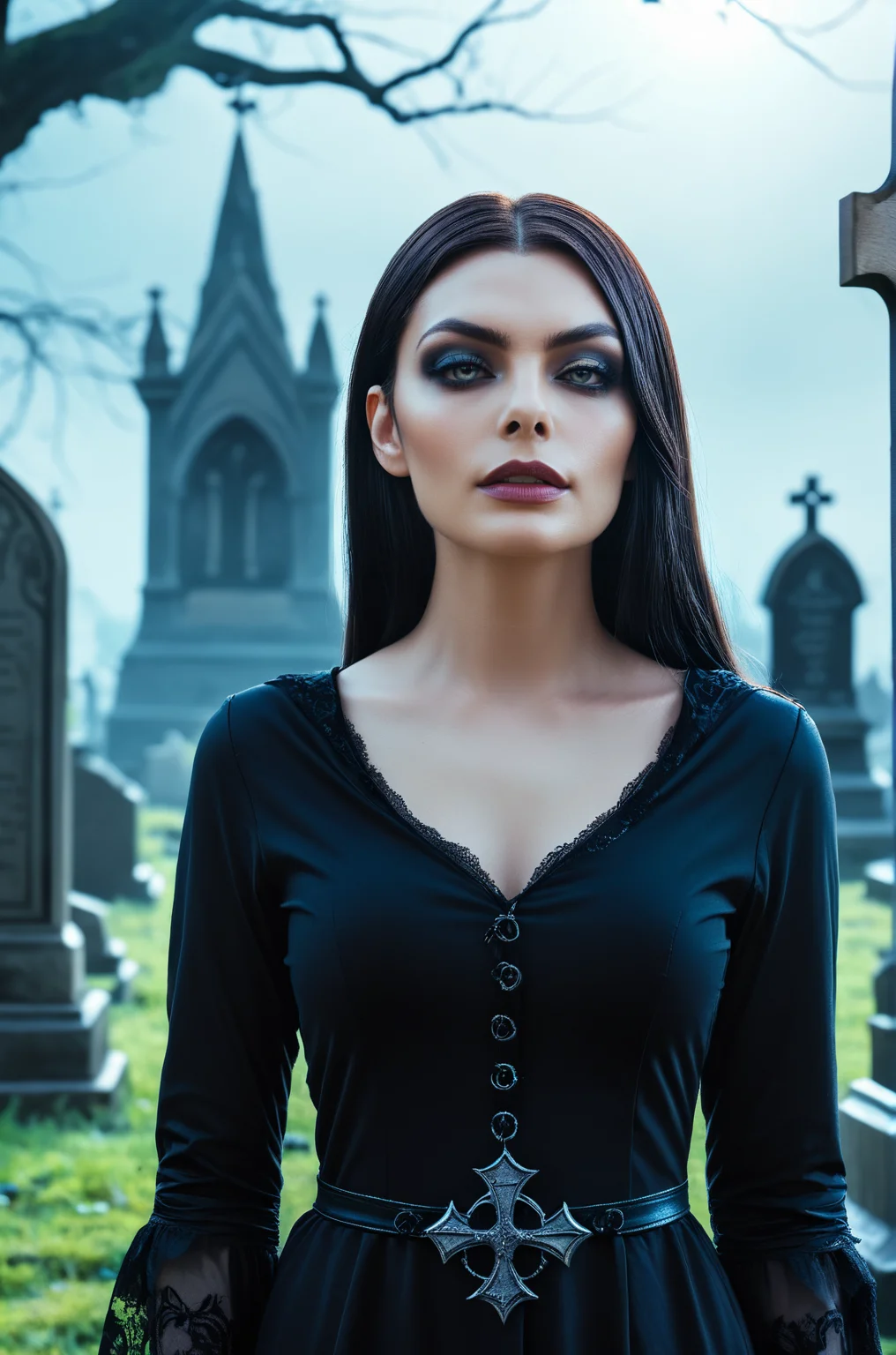 breathtaking female necromancer in a graveyard, atmospheric, cinematic, high detail, masterpiece, gothic <lora:Sonja_Carter_1_merge2:1> s0nj4. award-winning, professional, highly detailed