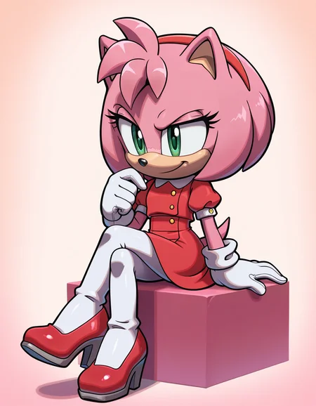 1girl, solo, full body, no humans,
<lora:Movie-Amy:1> movieamy, pink fur, green eyes, animal nose, body fur, hedgehog tail, petite, short legs, short hair, bob cut,
white gloves, <lora:PiratesCurse:1.0> prtcrs,
1950s dress, short puffed sleeves, high waist skirt, white pantyhose, heels, gloves, sitting, crossed legs, soft eyes, inviting smirk, sensual presence, extremely detailed, highres, masterpiece, best quality