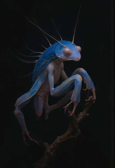 masterpiece, masterworks, best quality, amazing quality, very aesthetic, absurdres, boss scene, a praying mantis , white color praying mantis with blue scythes, blue flower,Huge praying mantis