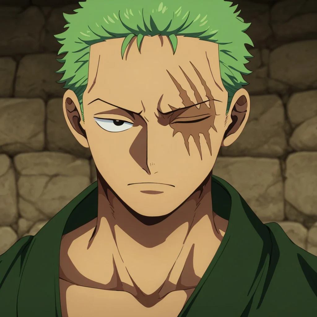 masterpiece, best quality, newest, absurdres, highres,
DMStyle-DmpackV1.0, official style,
1boy, Zoro \(one piece\), green hair, one closed eye, one eye open, scar over eye,