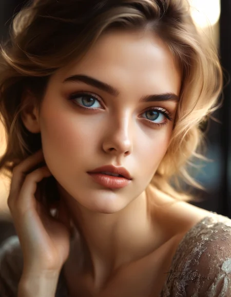 cinematic photo Close-up portrait of a stunningly beautiful supermodel, around 20 years old, her features a mesmerizing blend of classic elegance and modern edge. Her eyes sparkle with confidence and allure, drawing the viewer in. Her skin is flawless, her lips full and inviting. Her hair, a cascade of [Haarfarbe], frames her face perfectly, styled in a [Frisur] that exudes effortless chic. She wears a [Outfit], accentuating her curves and highlighting her natural grace. The background is a [Hintergrund], adding an unexpected and captivating element to the composition. The overall effect is one of breathtaking beauty, confidence, and undeniable sex appeal.  Style: Hyperrealistic, with a touch of fashion editorial flair. Emphasize the model's striking features, flawless skin, and captivating gaze. Experiment with unconventional angles and lighting to create a truly unique and memorable portrait.  . 35mm photograph, film, bokeh, professional, 4k, highly detailed