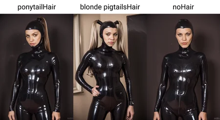score_9, score_8_up, score_7_up, score_6_up, score_5_up, score_4_up,, BREAK
ponytailHair, 1girl, solo, openFacedHood, ,,black latex catsuit, simple background <lora:openFacedHoodPony:1>, portrait