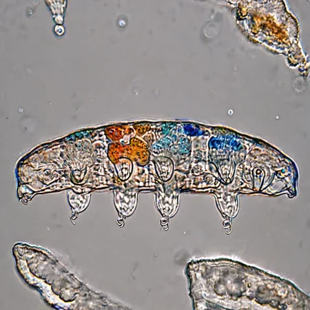 A tardigrade under a microscope, background nebula in space, vibrant colors, 8k, High definition, vibrant colors <lora:Tardi:.8>