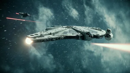 cinematic film still of <lora:star wars style v2:0.2>
<lora:detailed:0.2>
<lora:perfection style:0.2>
<lora:Ron Fricke style:0.1>
<lora:Millennium Falcon:0.9>
Millennium Falcon (YT-1300 light freighter) a star destroyer flying through space with a bright light from behind,backlight,no humans,scenery,science fiction,realistic,space,vehicle focus,spacecraft,concept art,lights,thrusters , star wars style, shallow depth of field, vignette, highly detailed, high budget, bokeh, cinemascope, moody, epic, gorgeous, film grain, grainy