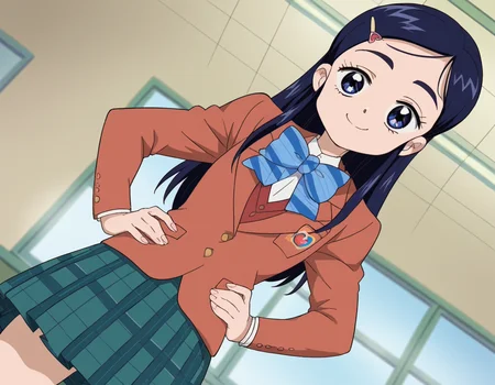score_9, score_8_up, score_7_up, source_anime, <lora:honoka-yukishiro-anime-ponyxl-lora-nochekaiser:1>, honoka yukishiro, long hair, blue eyes, hair ornament, blue hair, hairclip,, skirt, bow, school uniform, jacket, bowtie, blue bow, blazer, brown jacket, plaid, plaid skirt, green skirt, red blazer,, indoors, smug, smile, looking at viewer, solo, hands on hips,, cowboy shot, dutch angle