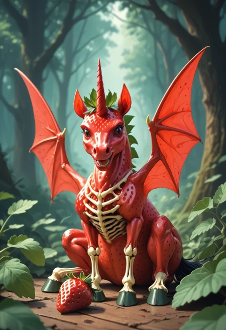 score_9, score_8_up, score_7_up,
Skeletal unicorn, horse with one horn on head, hooves, bat wings, action pose, detailed background,
WORLD MORPH STRAWBERRY, MULTIPLE STRAWBERRIES SKIN