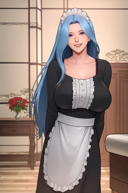 score_9,
<lora:scarlett_ann_v1_unpruned:1>,
maid, dress, long hair, light blue hair, large breasts, smile, looking at viewer, portrait, arms behind back, long sleeves,
dark blue eyes,
indoors,
rating_safe,
high resolution, Masterpiece