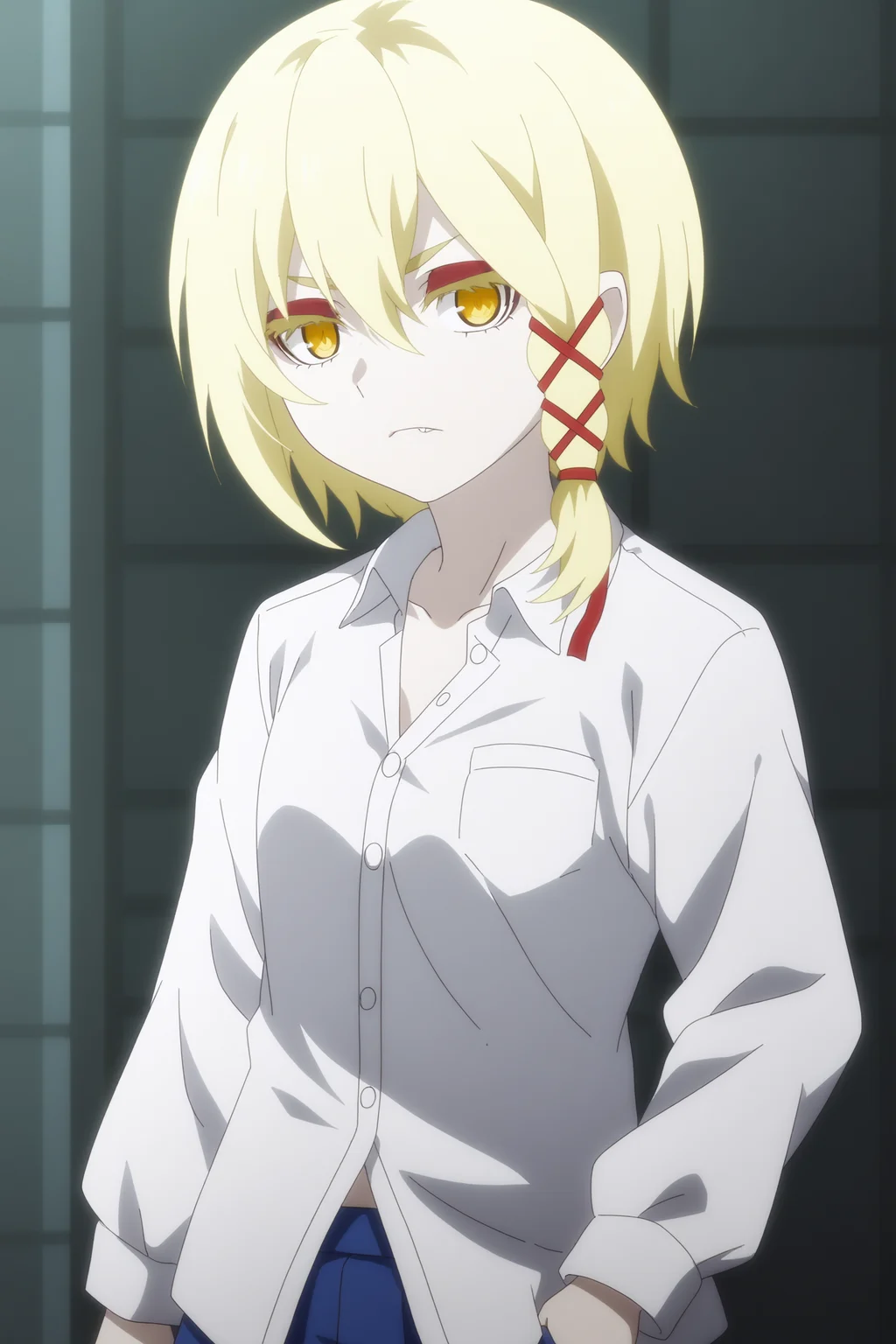 solo, anime coloring, Deathtopia_Virtuoso_Suicide-Master <lora:Bakemonogatari_Off__Monster_Season-Deathtopia_Virtuoso_Suicide-Master-PDXL:0.8>