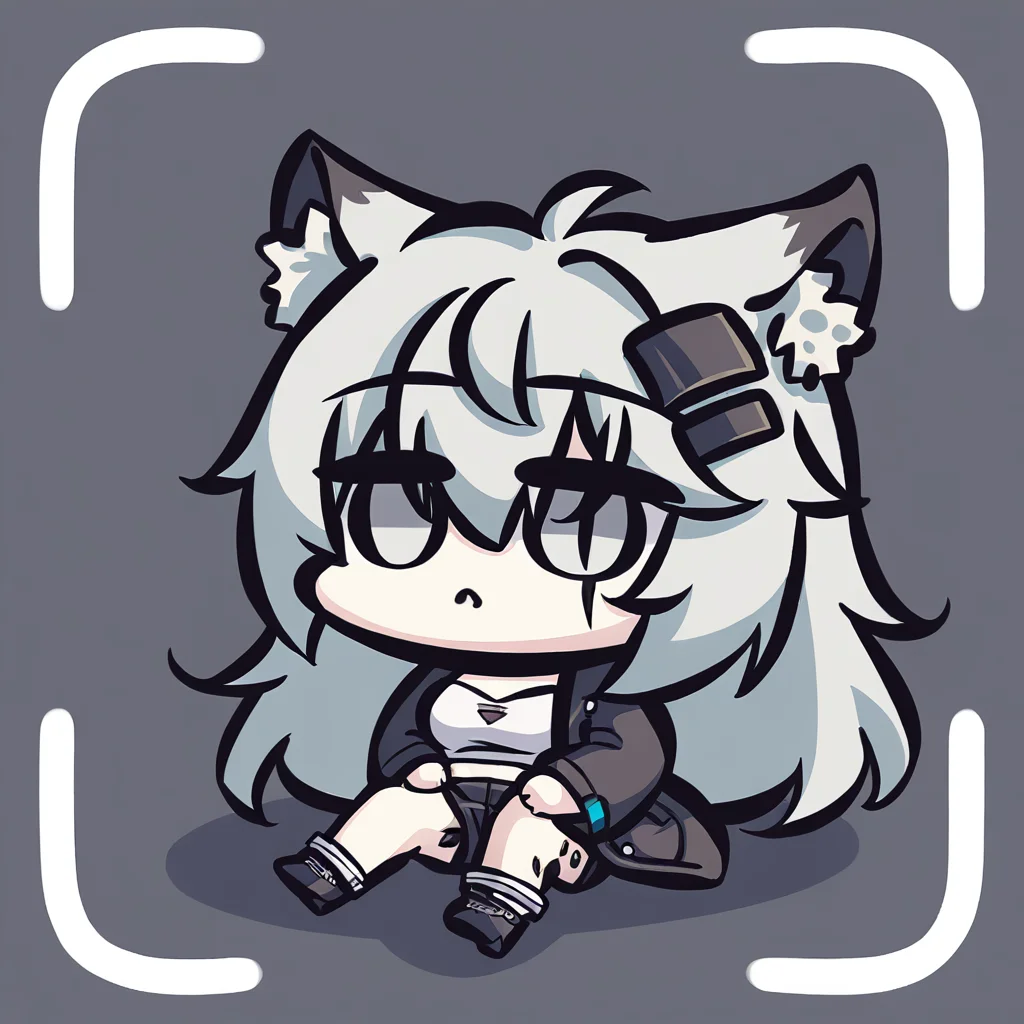 chibi,1girl,lappland \(arknights\),arknights,animal ears,long hair,wolf ears,hair ornament,scar across eye,hairclip,bangs,scar on face,grey eyes,white hair,hair between eyes,grey hair,breasts,very long hair,,<lora:Kei_Style_noob-4:1>,