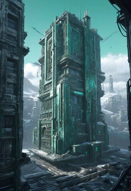 (dramatic, gritty, intense:1.4),masterpiece, best quality, 32k uhd, insane details, intricate details, hyperdetailed, hyper quality, high detail, ultra detailed, Masterpiece, ((a sophisticated building floating in the sky,)) ((in the style of futuristic design building)), contraption, in the style of Unreal Engine 5, dystopian cityscape, post-apocalyptic futuristic style, conceptual art, Frostpunk, sci-fi anime, Alex Alemany, Relationships, James Gilard, romantic graffiti, spatial relationships style can't believe how beautiful this is, pop music style, Light Emerald, 32k Ultra HD, castle