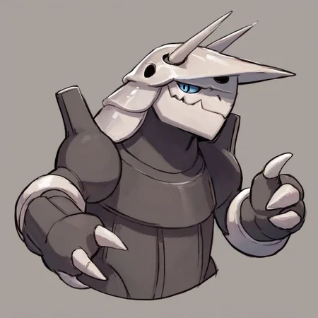 Score_7_up, score_8_up, upper body, 
BREAK,
Aggron, pokemon (creature), blue eyes, closed mouth, claws, (thumbs up), simple background,