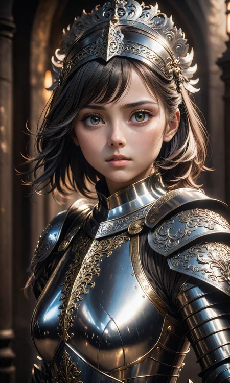 Masterpiece, A wonderful realistic hyperdetailed 8k hd movie shot of a lifelike real human anime girl wearing dressed in steel plate armor with ornate and elegant clothes that is beautifully cut into the face. dramatic lighting, cinematic composition, magical, fantasy, octane render, artstation, deviantart, pinterest, taken with polaroid kodak <lora:Fast:0.69>