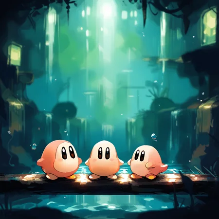 <lora:Rainworld_paintings_artstyle_sdxl:0.8> rainworldartstyle
<lora:Waddle_dee:1> waddledee, no mouth