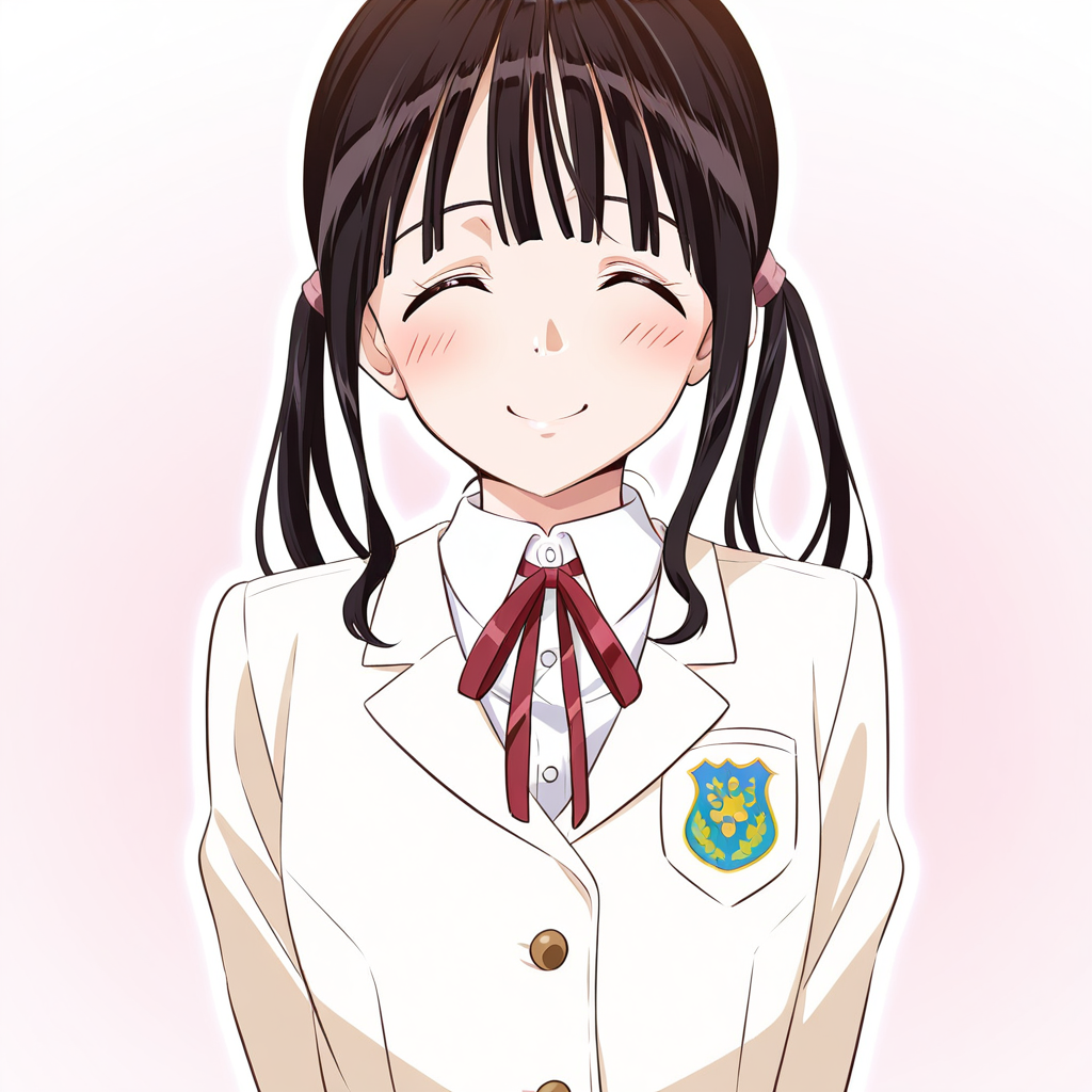 score_9, score_8_up, score_7_up, source_anime,(extremely detailed CG), (best quality), 1girl, solo, closed eyes, brown hair, smile, long hair, school uniform, blush, simple background, ^ ^, upper body, 
,kaede,twin tails,
 <lora:ss-brain:0.9>