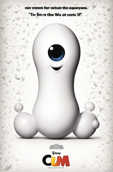 Movie Poster of a Rated-R Pixar Movie called "CUM", Pixar Animation, Sperm Figure