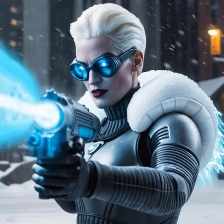 Hyperrealistic art of <lora:Mr. Freeze:1.2>
Mr. Freeze a blonde woman holding an ice gun with ice muzzle flash in a snow area In Gotham City, Extremely high-resolution details, photographic, realism pushed to extreme, fine texture, incredibly lifelike