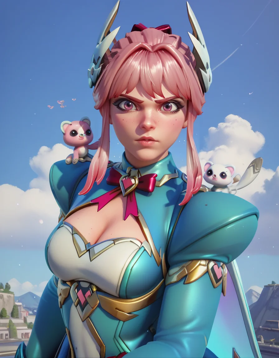 score_9, score_8_up, score_7_up, Masterpiece, high-res, 2k, best quality, 2.5d, 1girl,  freja courage, freja (overwatch),    sky background, clouds <lora:Freja_doki_pon-000037:1>