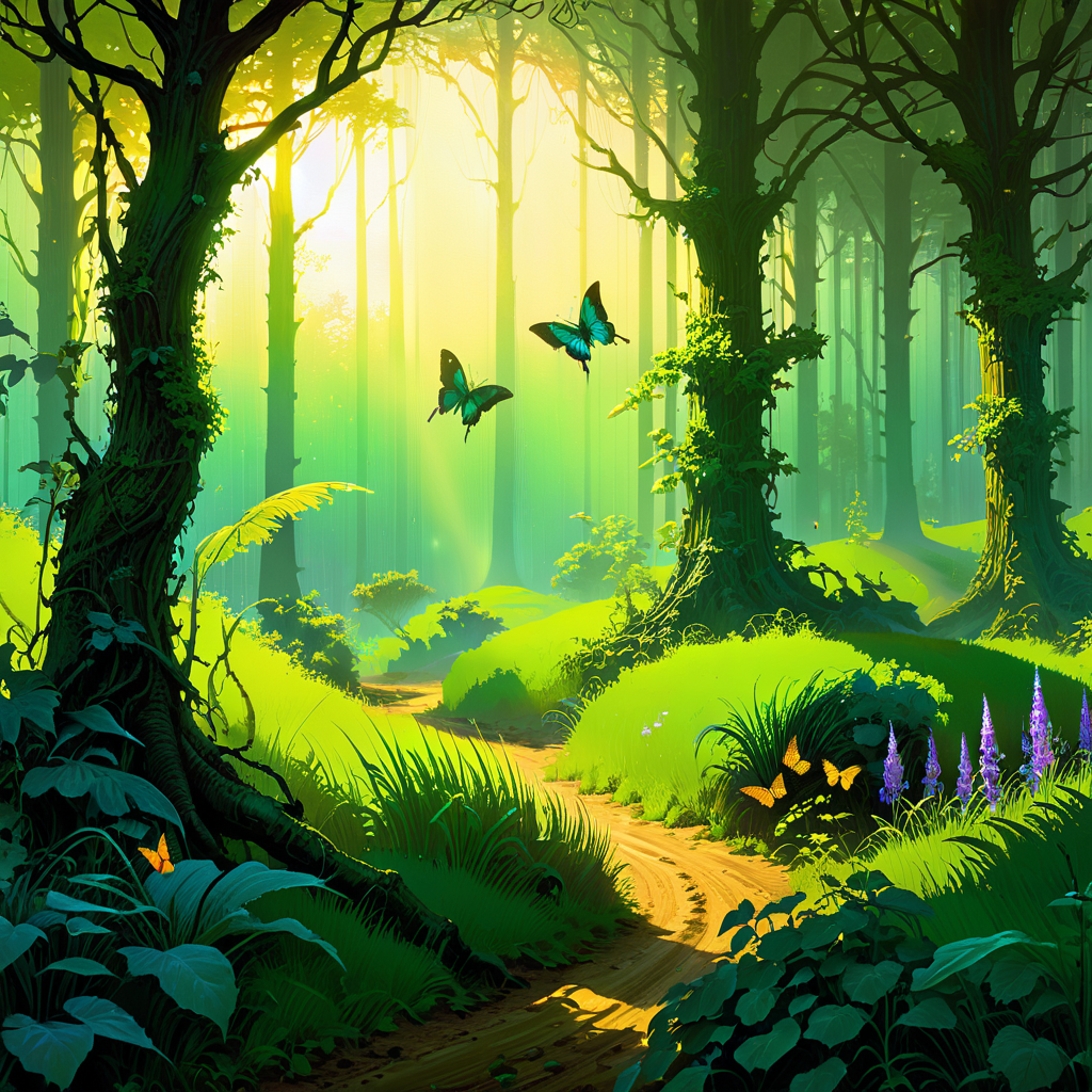 A lush forest, intense vegetation, vines, forest animals, butterflies, a whispering wood, an idyllic sunrise, a light mist and slight rain, a gentle gust of blowing wind, overgrown grass, brush, (verdant green:1.22), yellows, muddy dirt, and a blinding beam of light in the center.,,,,,,,, aesthetic, in the style of william roy, albert bierstadt, craig mullins  greg rutkowski  illustration by arthur rackham, by moebius, depth of
<lora:wowifierV3:1> <lora:SDXLHighDetail_v5:1> <lora:add-detail-xl:1> <lora:d\EnvyFlourishesXL01:1> <lora:quality1:1> <lora:great_lighting:3> <lora:gorgoeus_splash_of_vibrant_paint:1.1> <lora:extremely_detailed:1> <lora:photorealistic_portrait:1>