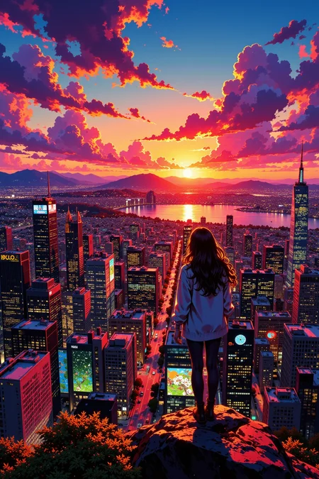 big city beautiful landscape, sunset, woman, very intricate, very detailed, sharp, bright, colorful, <lora:Hand v2:0.5> <lora:Anti-Blur:1><lora:Insane Detail Slider:0.25> <lora:flux.1_lora_flyway_Epic-detail_v2:0.3> <lora:fluxenhancer:0.25> <lora:ROWER:0.6> <lora:flux-charmer-v1-1:0.4> <lora:Vibrantly_Sharp_style_v.5:0.3> <lora:realanime:0.8>