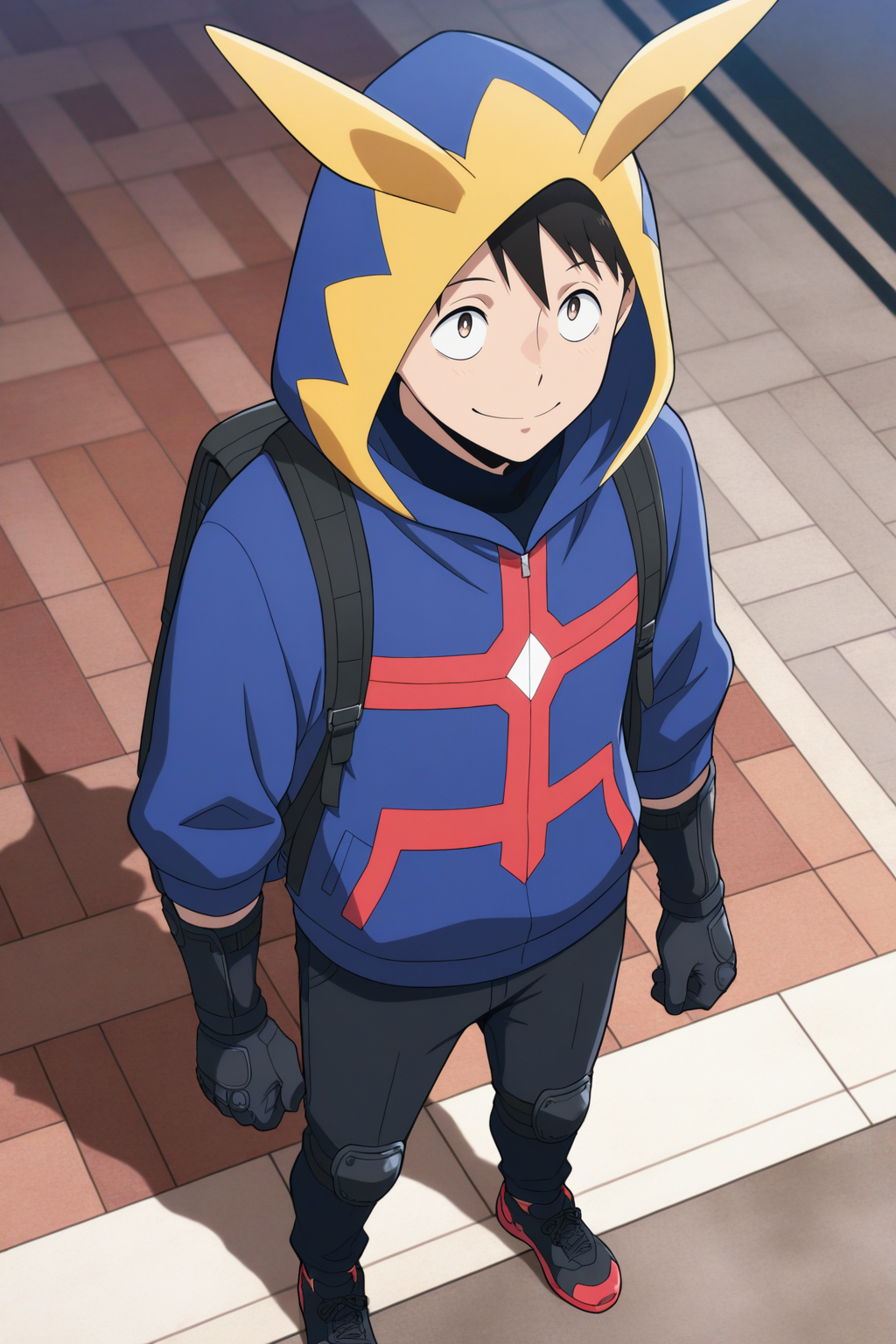 masterpiece, best quality, amazing quality, very aesthetic, absurdres, ultra detailed,
<lora:il_contrast_slider_d1 (Ð¦ÐÐÐ¢ ÐÐÐ Ð¢ÐÐÐÐ):-0.8>
<lora:Kouichi Haimawari:0.8> kouichi_haimawari, 1boy,
hood with ears, blue hoodie, black pants, black gloves with knee pads, black sneakers with red soles,
solo, standing, smile, view from above,