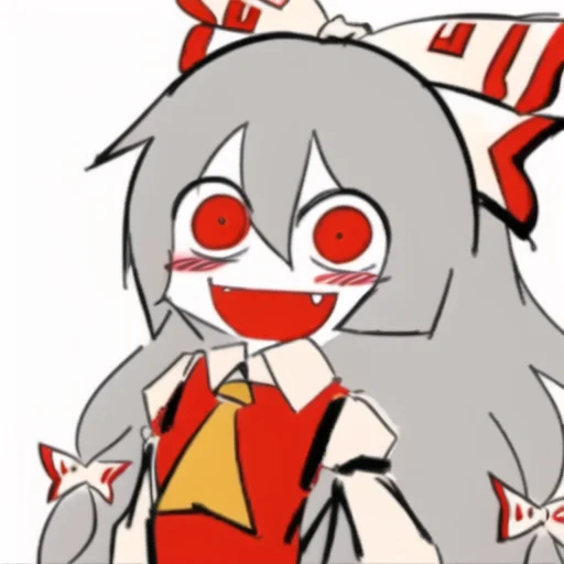 KKHTA_style, sharp_edges, masterpiece, best quality, (Fujiwara no Mokou), (simple background:1.3), (white background), open mouth, crazy smile, <lora:Sloppy Drawing:0.7>