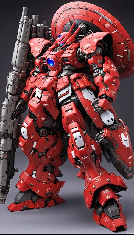 (ZEON:0.8), (one-eyed:2) ,mecha robot, mecha armor, (full armor), (large size robot:1.5), glowing eyes, (battlefield:1.2), (full body:1.2), clenched hand, mechanical parts, robot joints, (huge shield:1.2),best quality, masterpiece, highly detailed, ultra-detailed,(dynamic pose:1.7),(powerful stance:1.3),(Detailed eye description:1.2),(huge mechanical weapon:1.3),(detailed armor description:1.2),(detailed shield description:1.2), (detailed weapon description:1.2),(huge mechanical gun:1.2), (holding gun and weapon :1.3), <lora:srdxl_v1_5g:0.8>