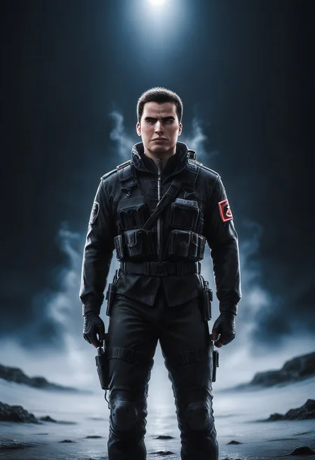 realistic, dark theme, low light, 1boy, solo.
fit body, SFMale, Male soldier