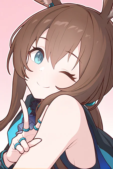 <lora:pcr-000008:1>,1girl,amiya \(arknights\),solo,upper body,gradient background,pink background,v,smile,one eye closed,, masterpiece, best quality, very aesthetic, absurdres,newest, incredibly absurdres,