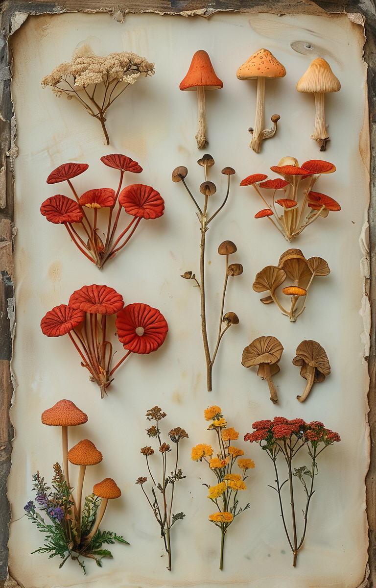 masterpiece,best quality,<lora:tbh229-sdxl:0.9>,Herbarium,mushroom,