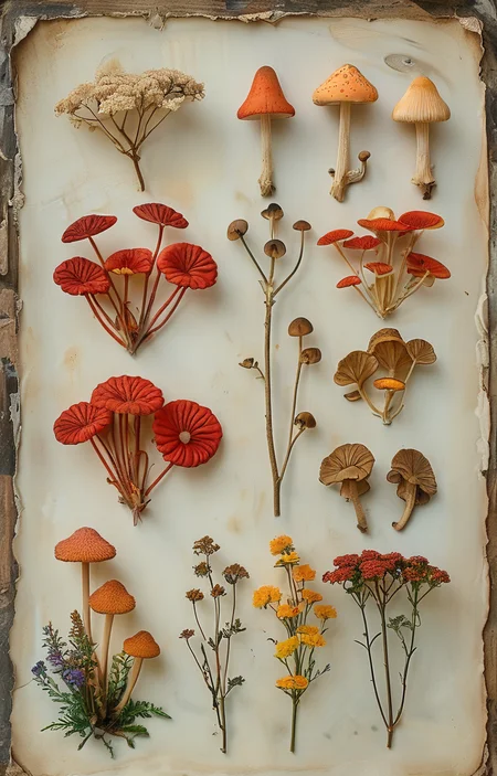 masterpiece,best quality,<lora:tbh229-sdxl:0.9>,Herbarium,mushroom,